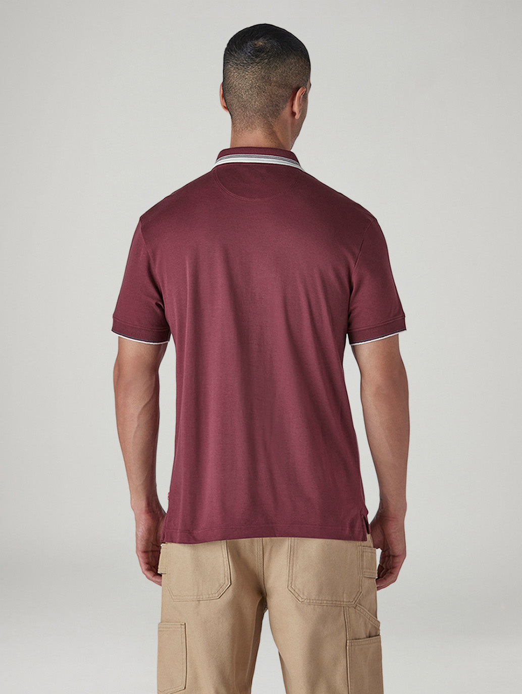 Men's Colorblock Maroon Interlock Polo T-shirt - Back View