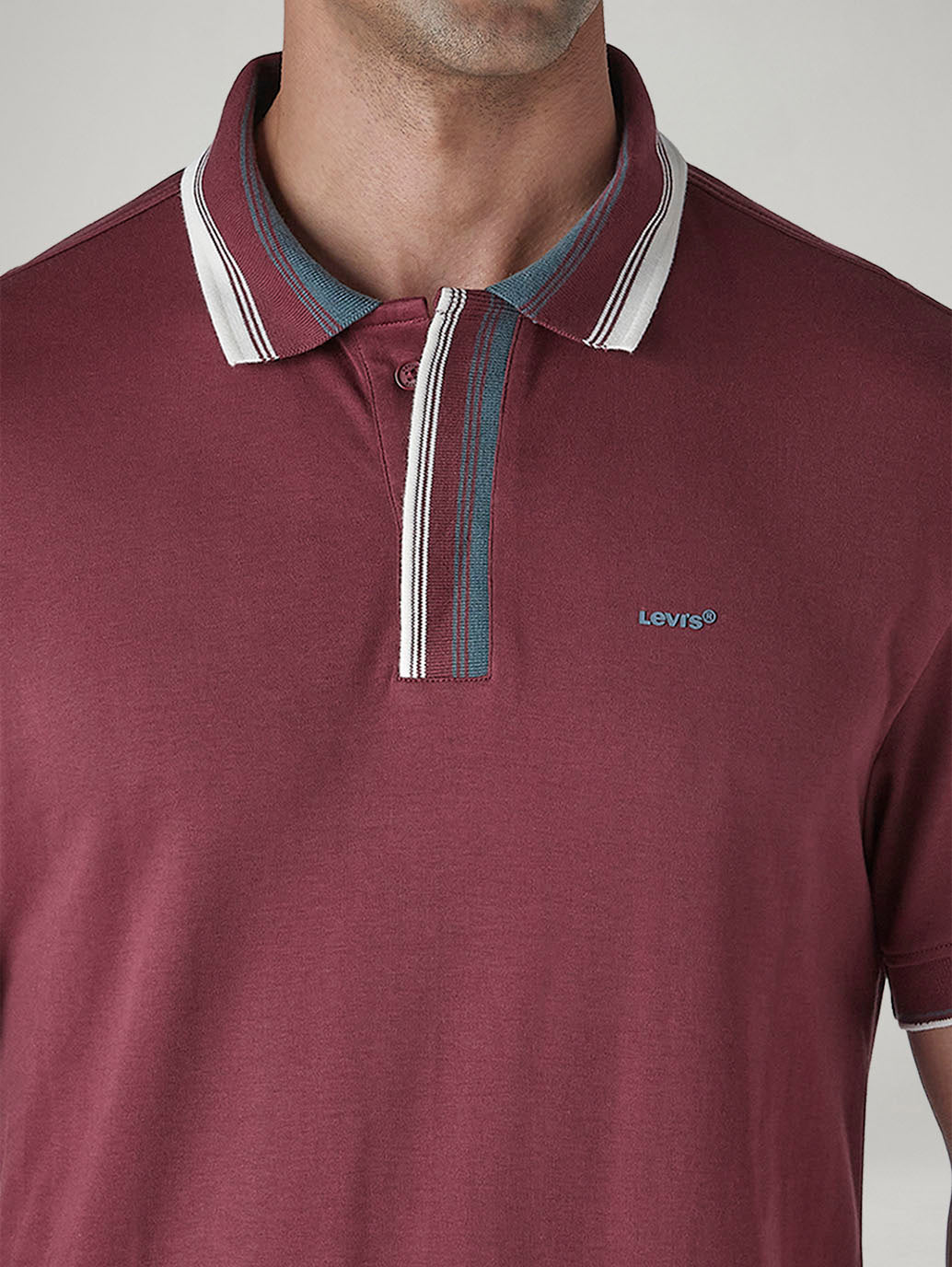 Men's Colorblock Maroon Interlock Polo T-shirt - Detail View