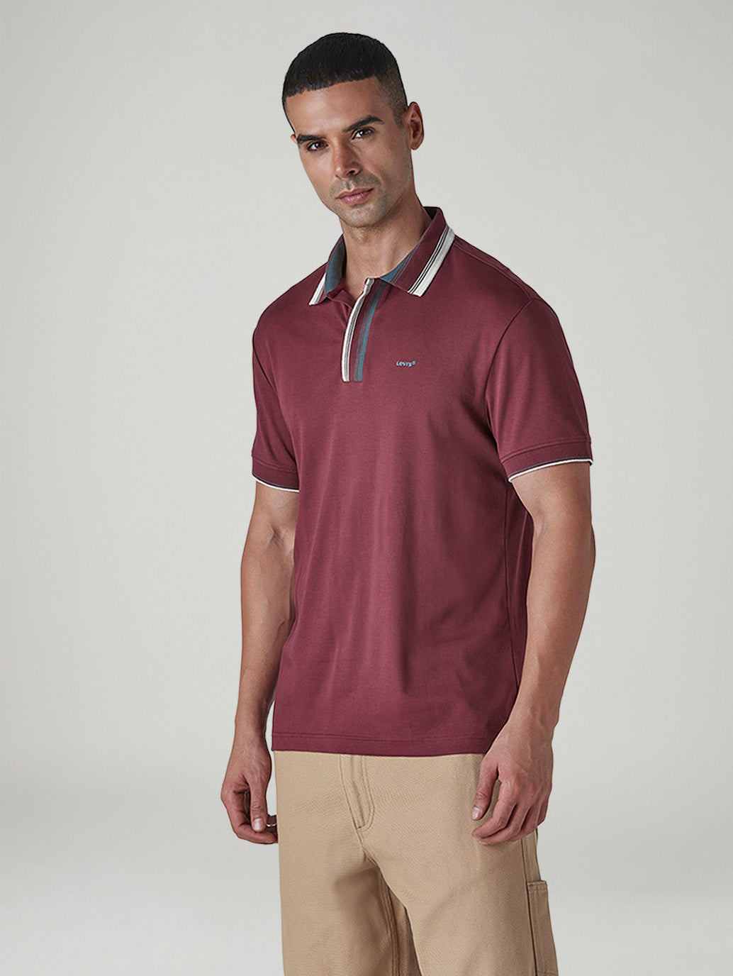 Men's Colorblock Maroon Interlock Polo T-shirt - Side View