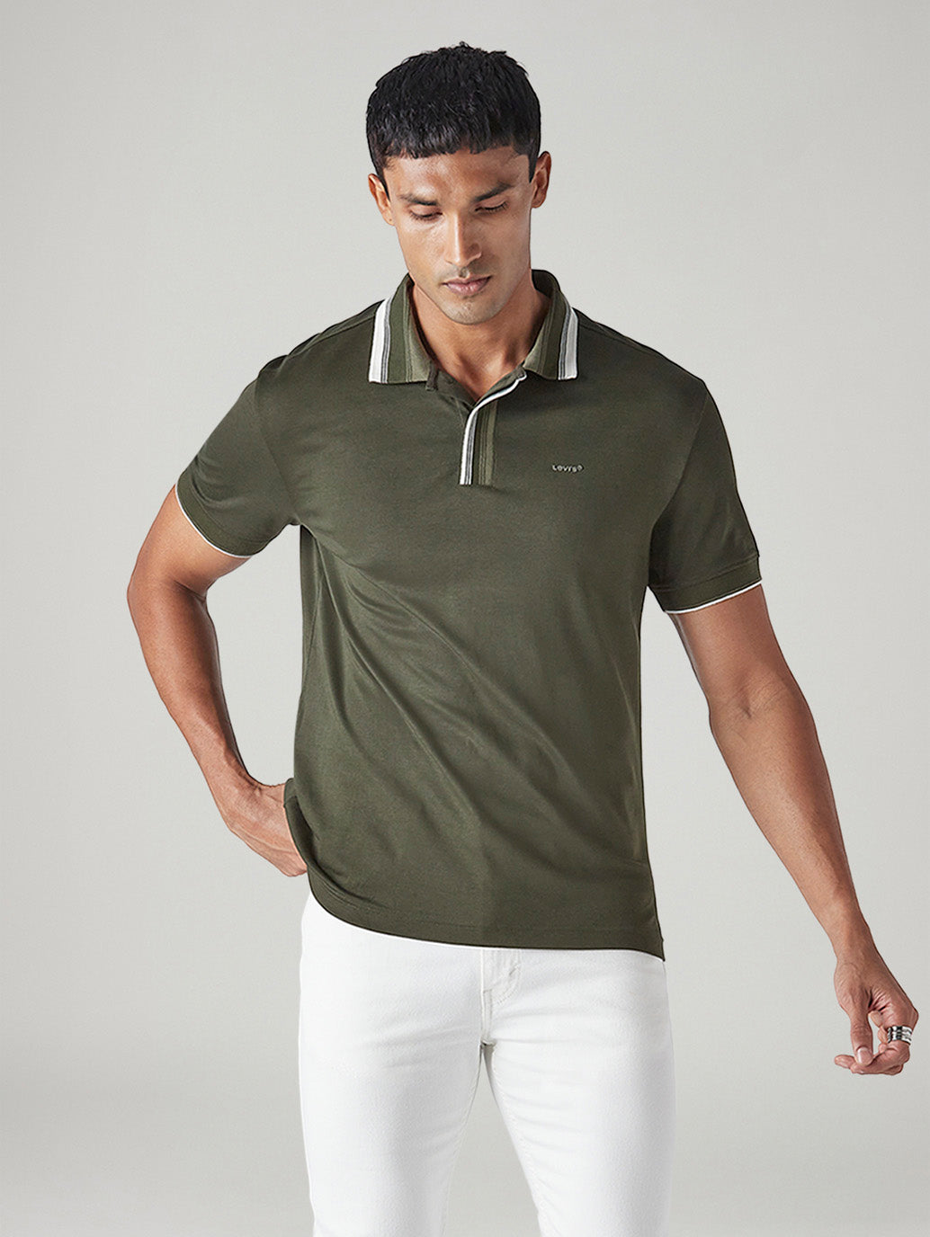 Men's Colorblock Olive Interlock Polo T-shirt