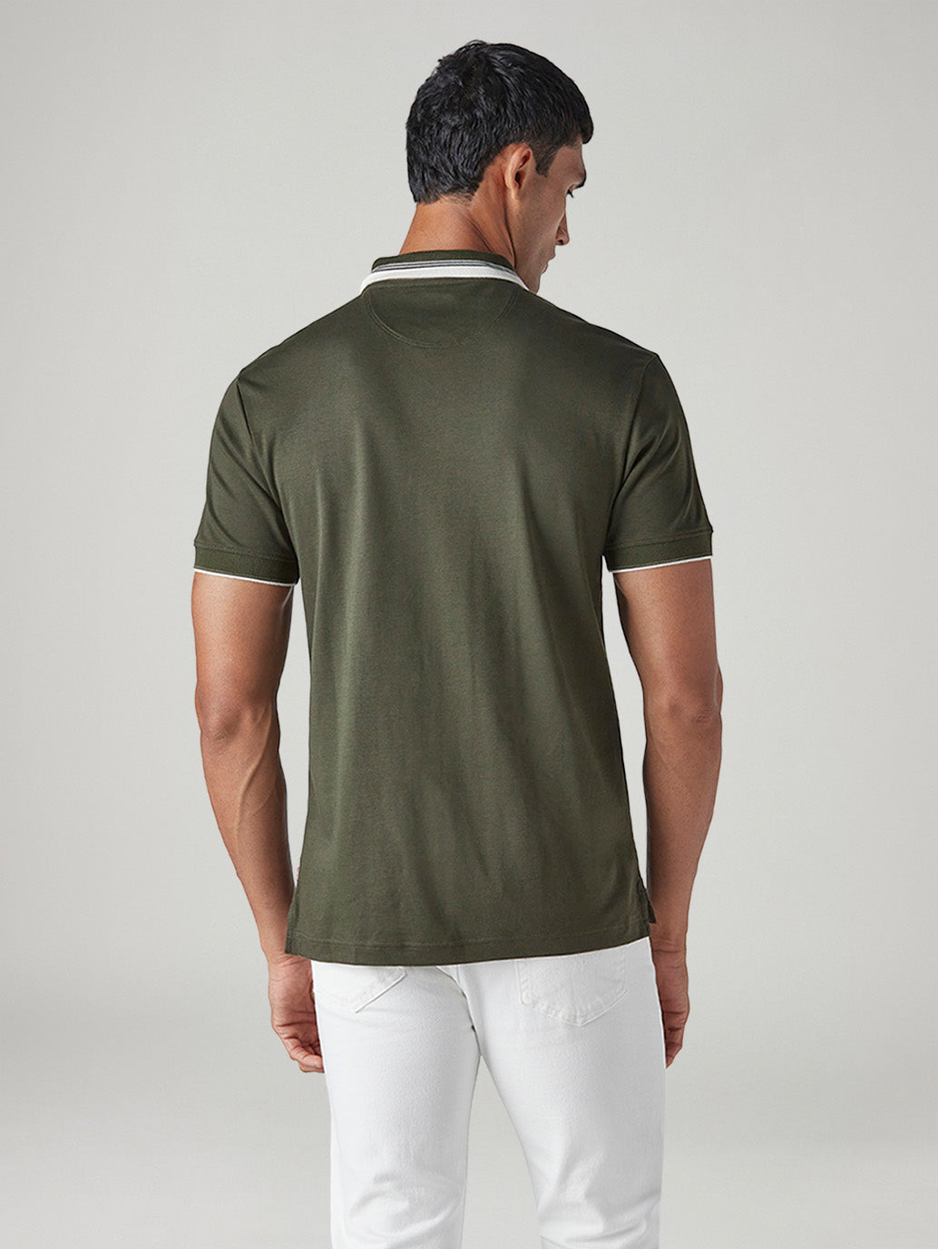 Men's Colorblock Olive Interlock Polo T-shirt - Back View