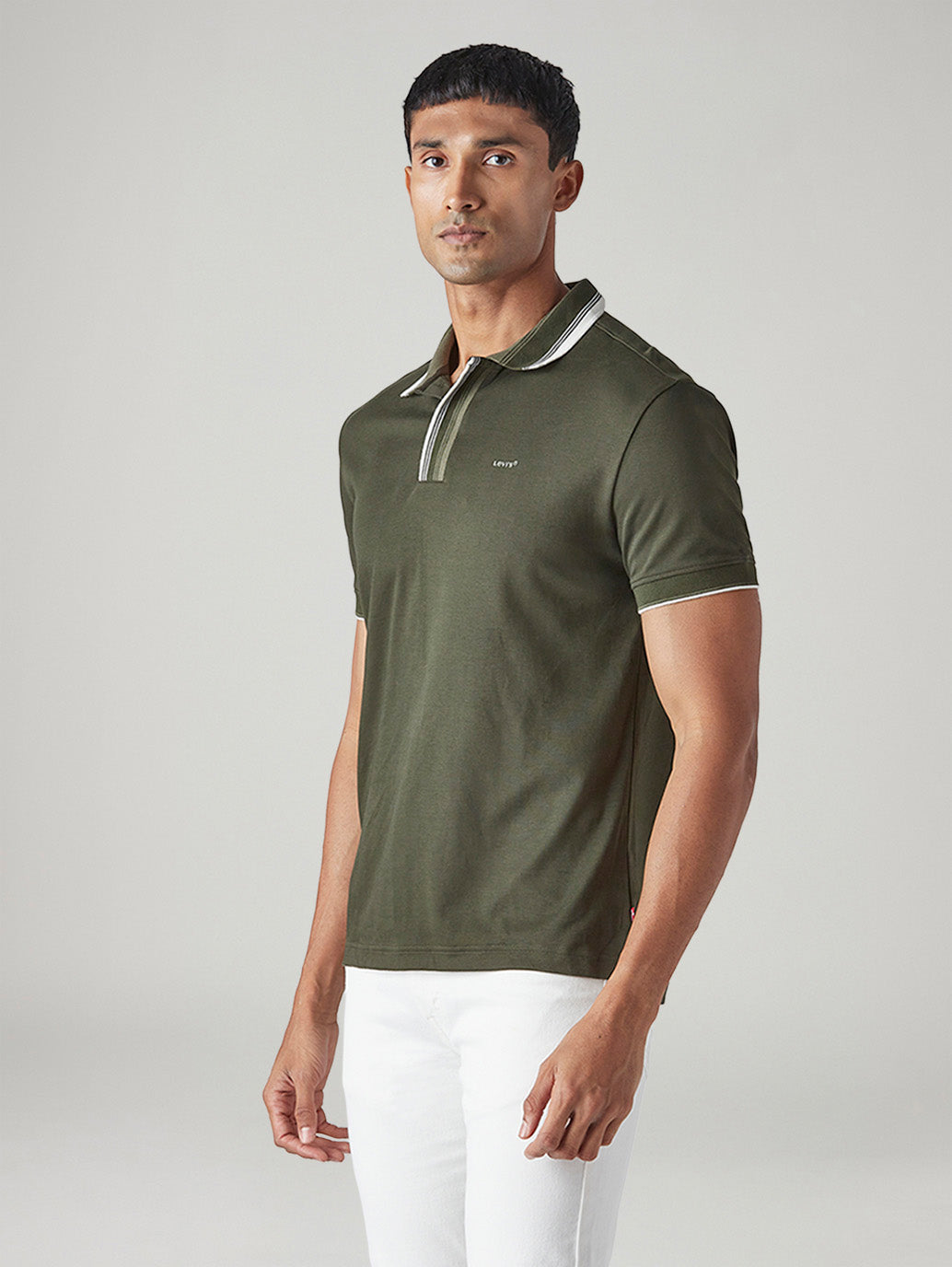 Men's Colorblock Olive Interlock Polo T-shirt - Side View