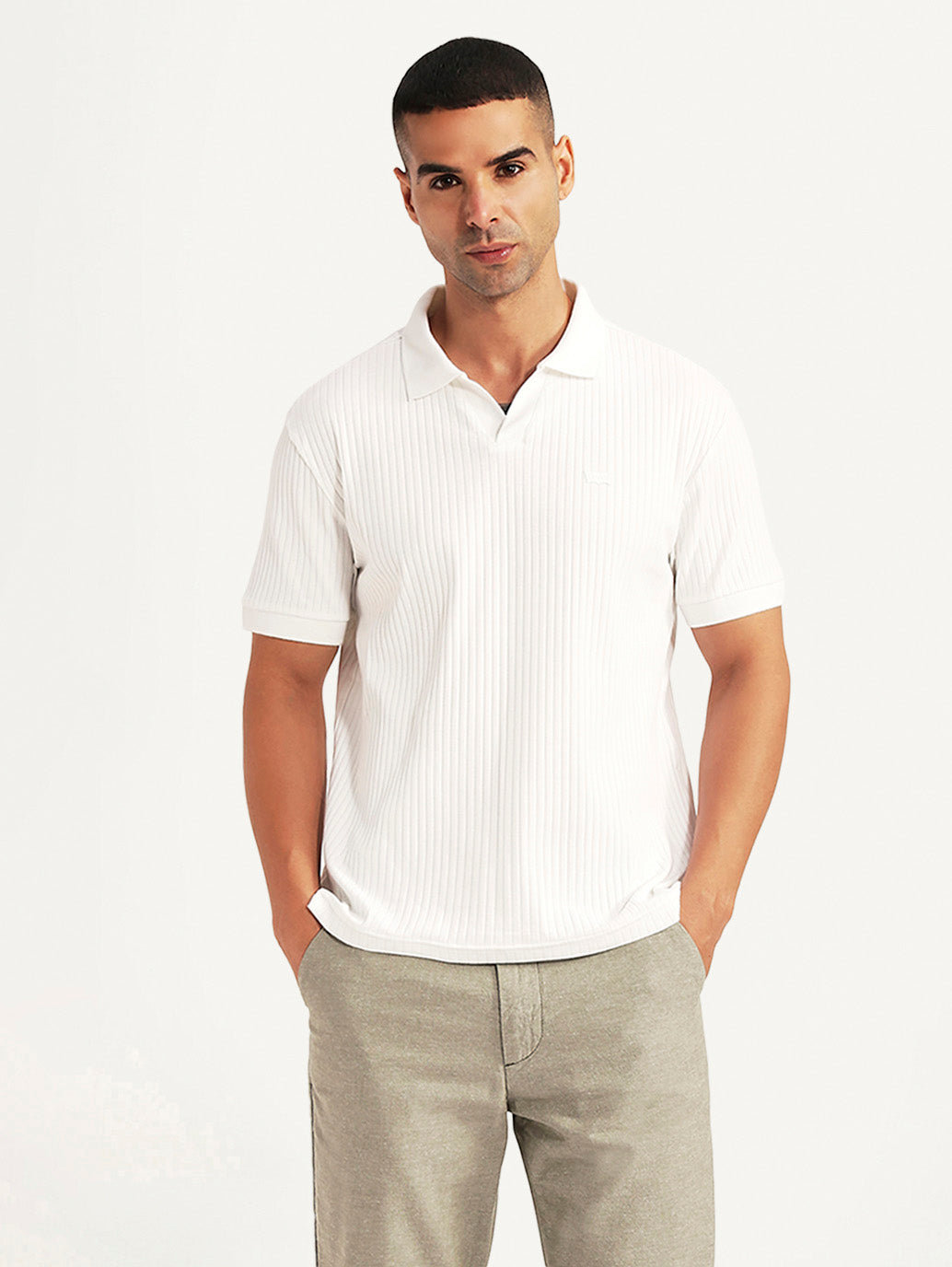 Men's Textured White Slim Fit Polo T-shirt