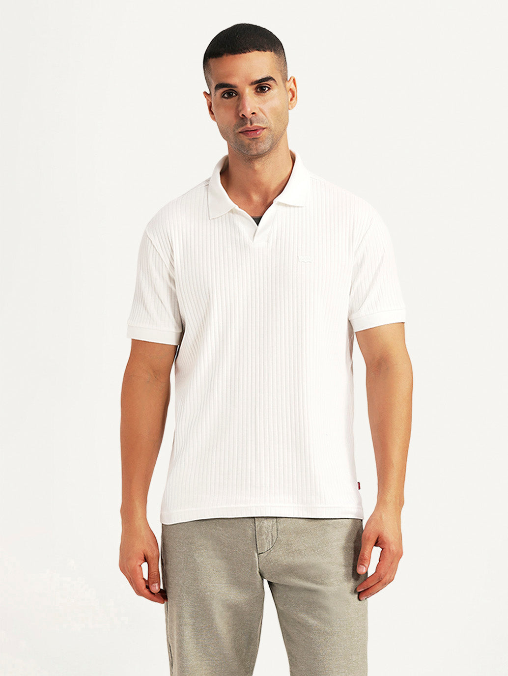 Men's Textured White Slim Fit Polo T-shirt - Front View