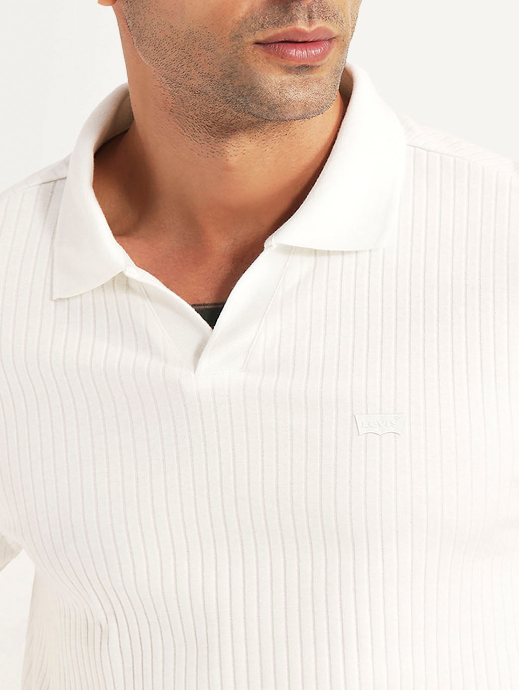 Men's Textured White Slim Fit Polo T-shirt - Detail View