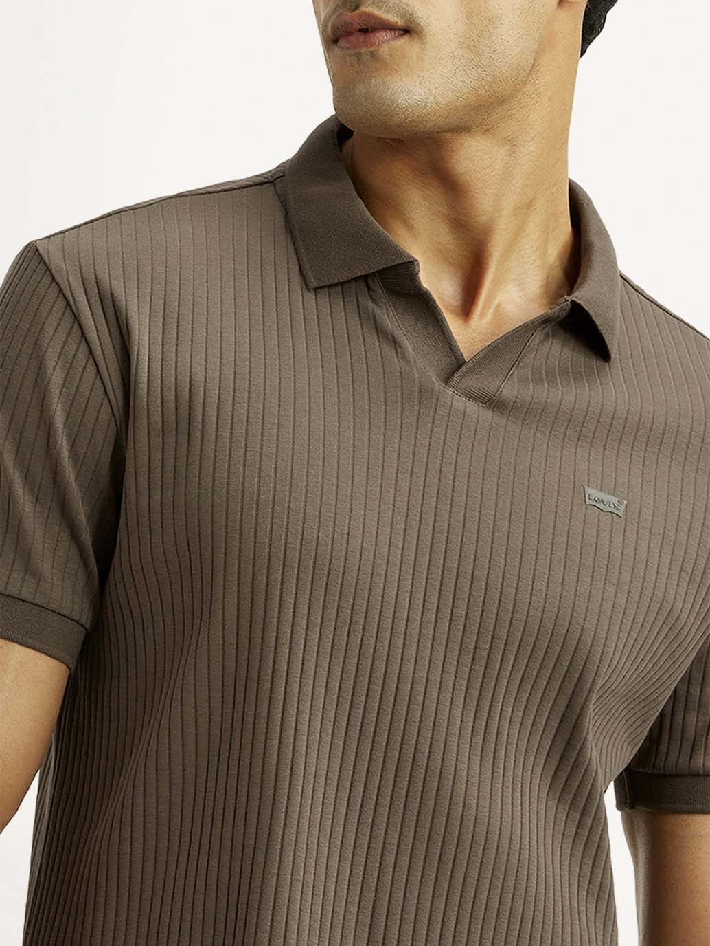 Men's Textured Brown Slim Fit Polo T-shirt - Detail View