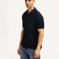 Men's Textured Navy Slim Fit Polo T-shirt - Side View