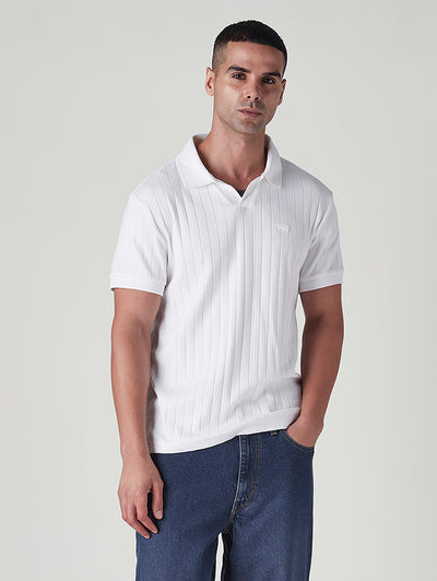 levi's Men's Textured White Ribbed Polo T shirt-picture-26