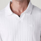 Men's Textured White Ribbed Polo T shirt - Detail View