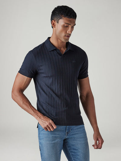 levi's Men's Textured Navy Ribbed Polo T-Shirt-picture-16
