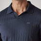 Men's Textured Navy Ribbed Polo T-Shirt - Detail View