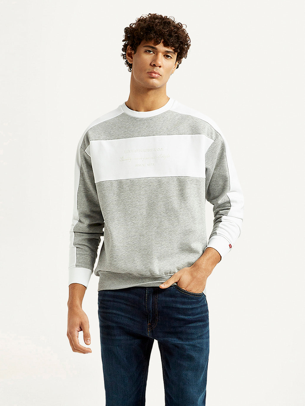 Men's Colorblock Grey Crew Neck Sweatshirt - Styleshot View