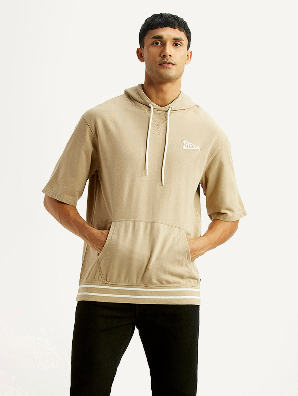 Men's Solid Beige Hooded Sweatshirt
