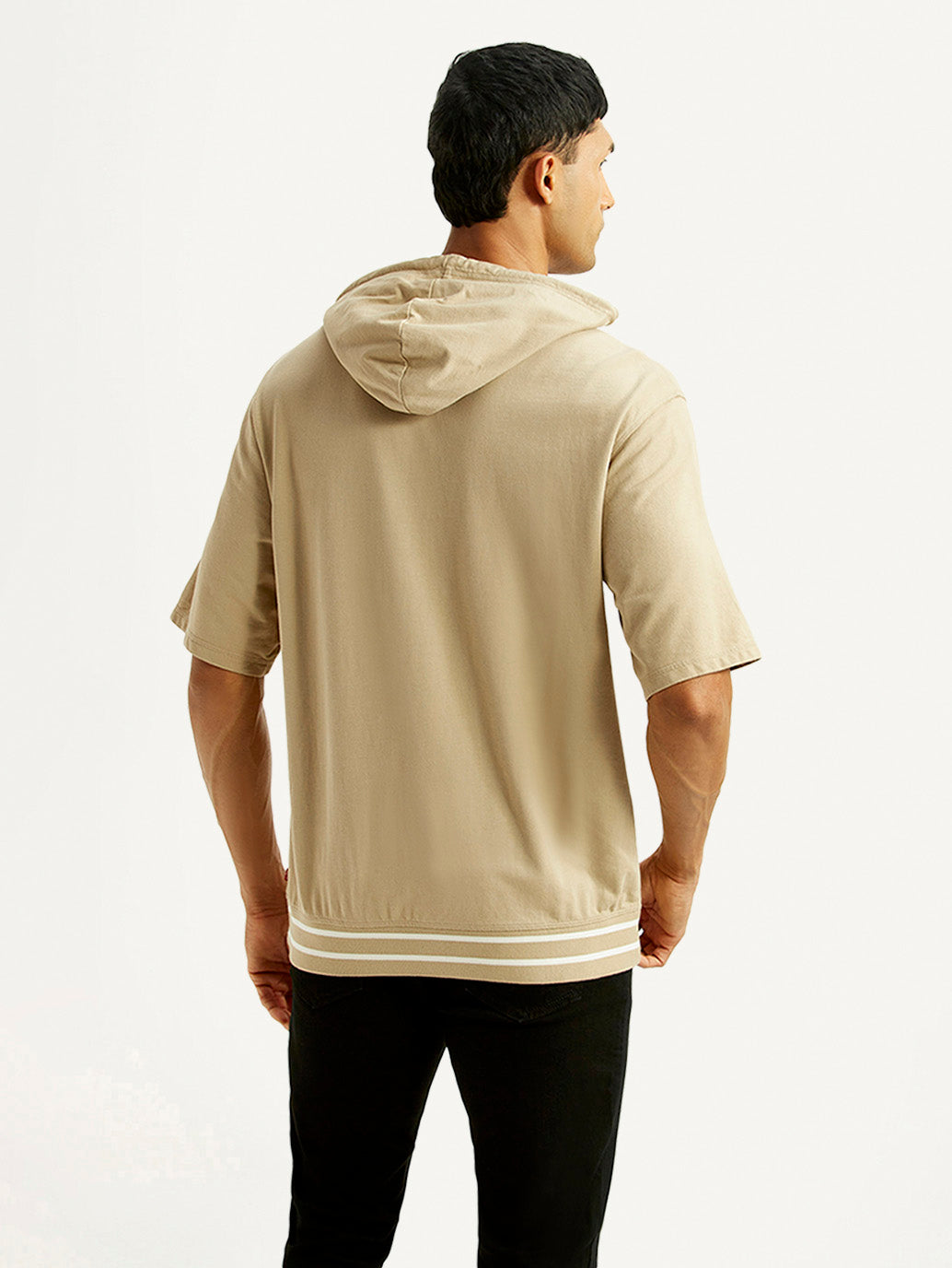 Men's Solid Beige Hooded Sweatshirt - Back View