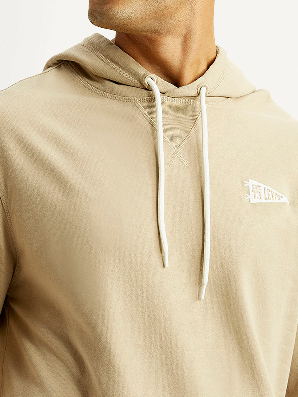 Men's Solid Beige Hooded Sweatshirt - Detail View