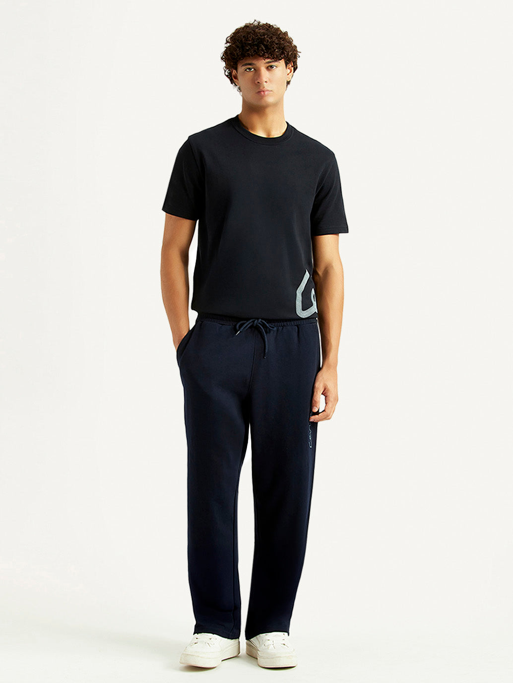 Men's Navy Regular Fit Joggers - Front View