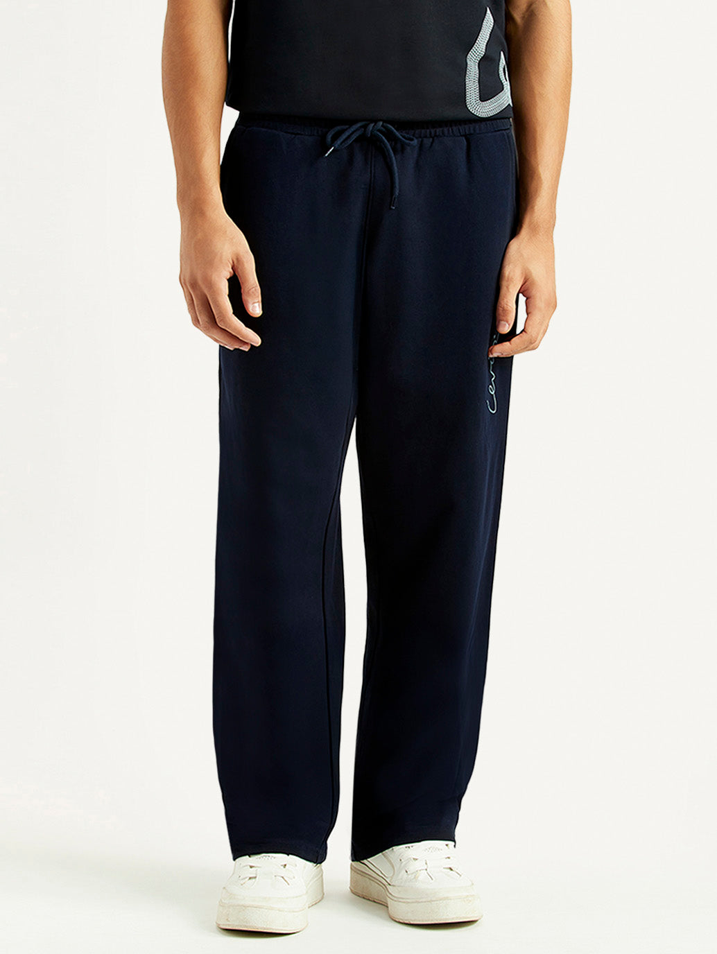 Men's Navy Regular Fit Joggers - Front View