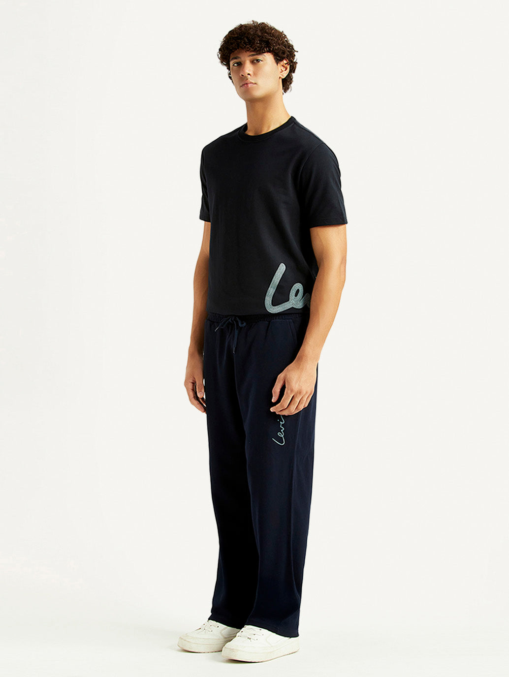 Men's Navy Regular Fit Joggers - Side View