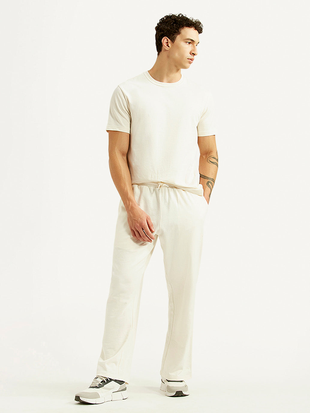 Men's Off White Regular Fit Joggers - Styleshot View