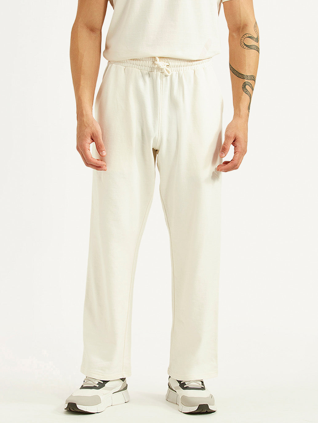 Men's Off White Regular Fit Joggers - Front View