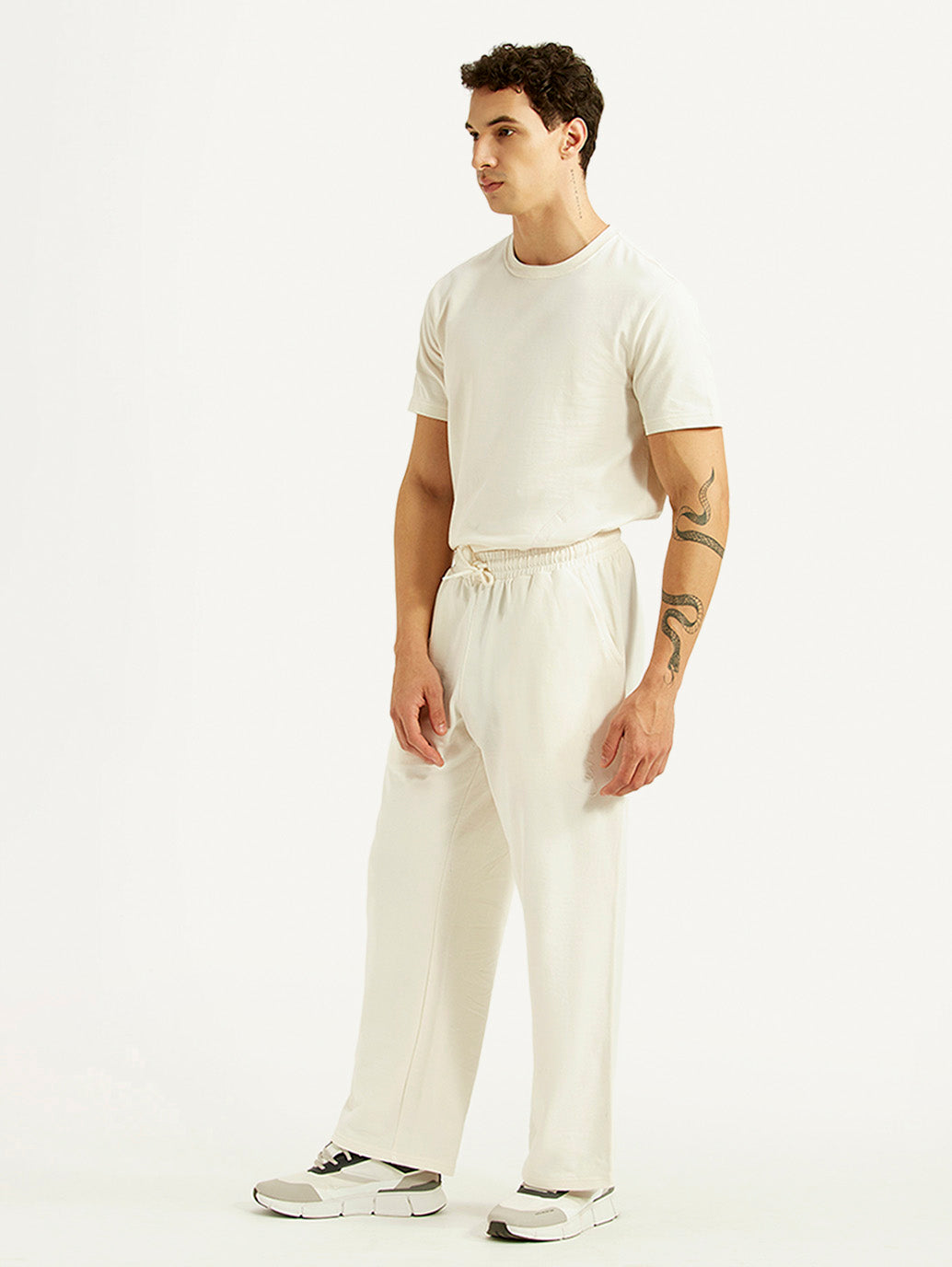 Men's Off White Regular Fit Joggers - Side View