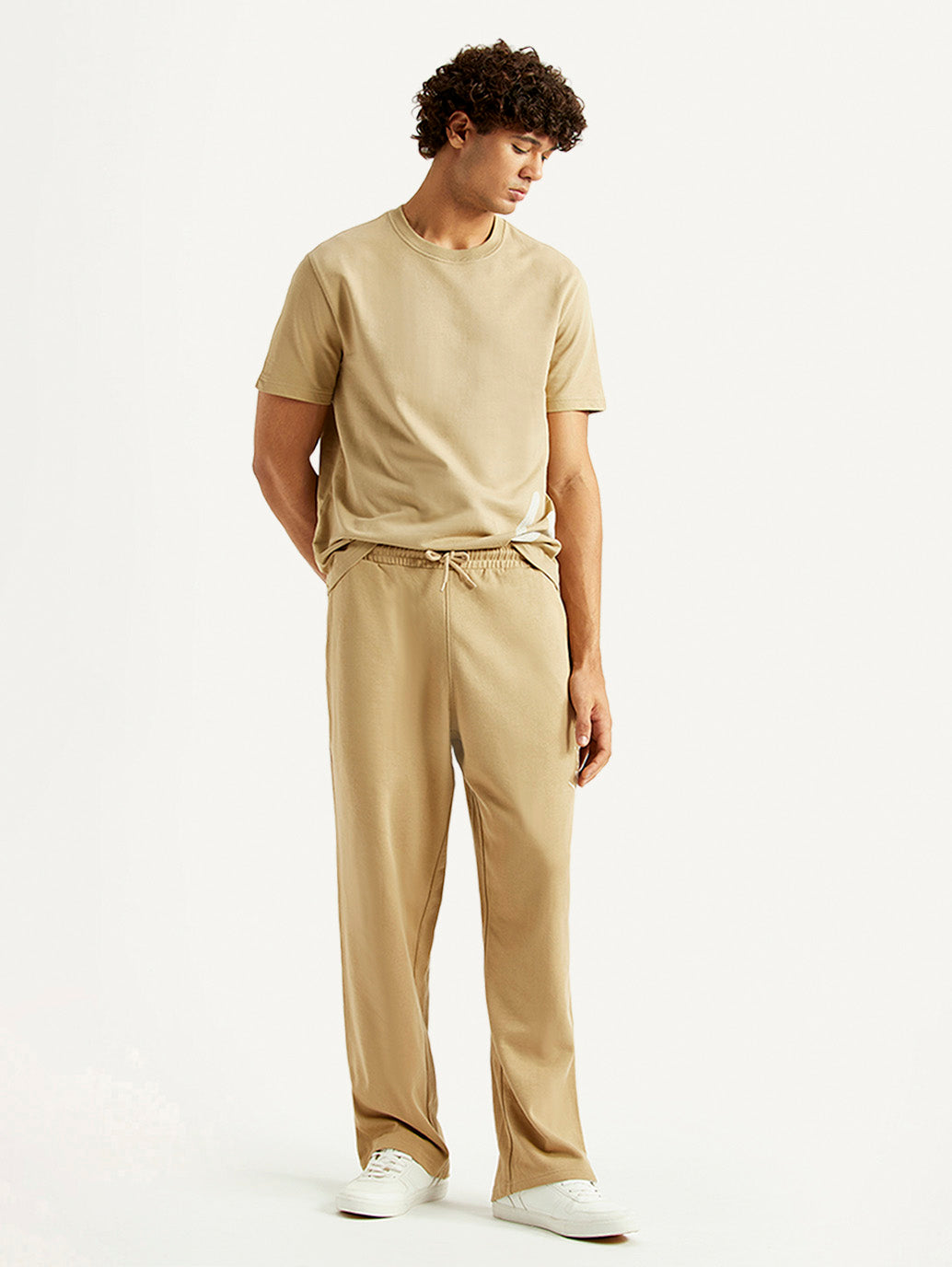 Men's Beige Regular Fit Joggers - Styleshot View