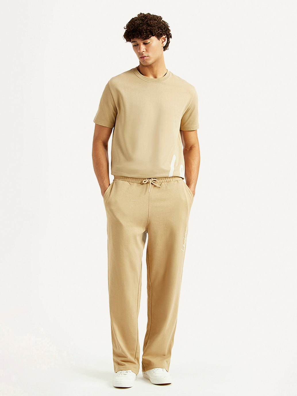 Men's Beige Regular Fit Joggers - Front View