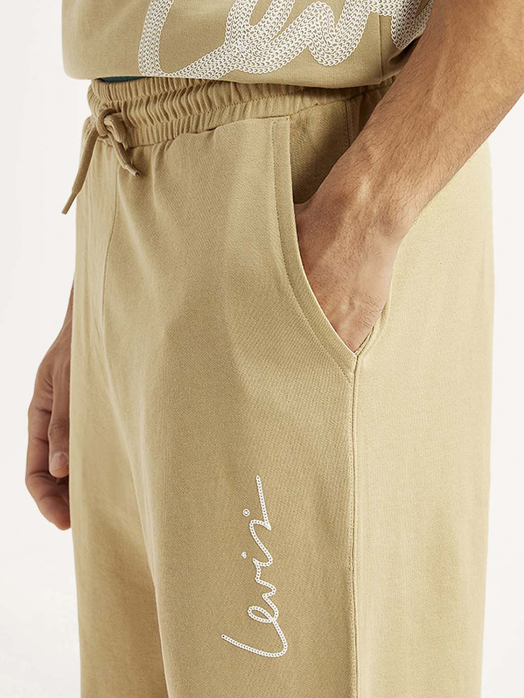Men's Beige Regular Fit Joggers - Detail View