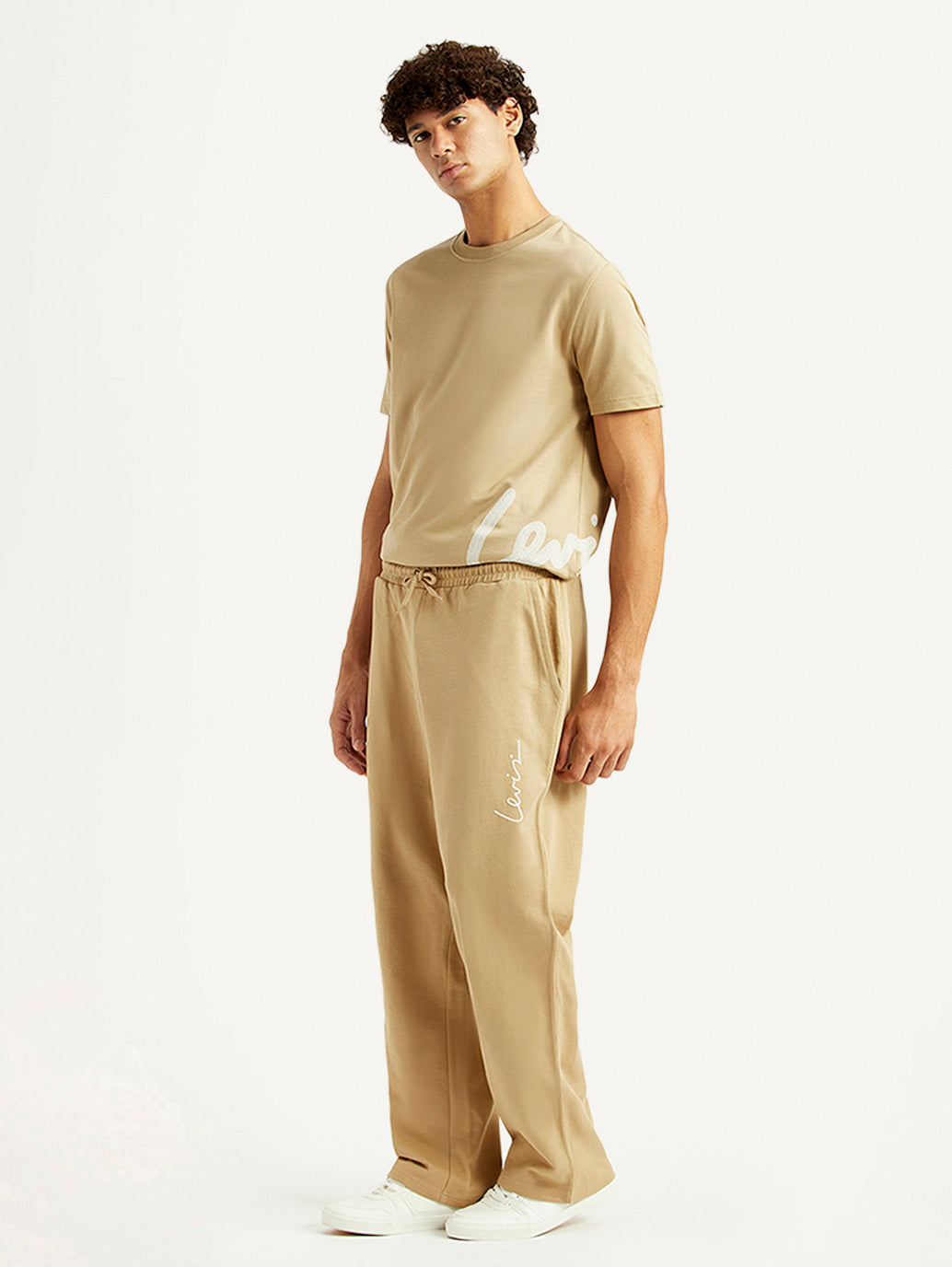 Men's Beige Regular Fit Joggers - Side View