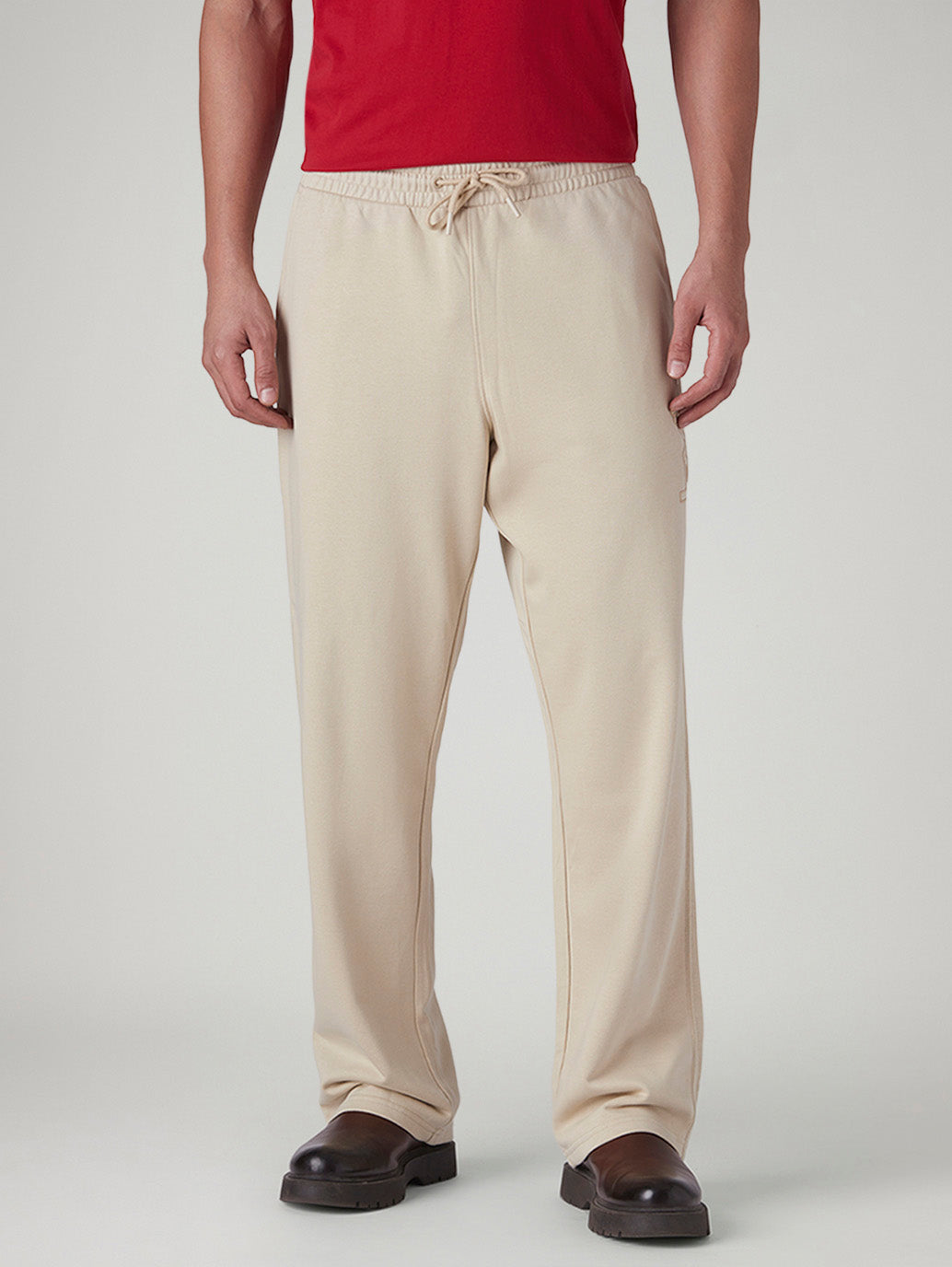 Men's Beige Regular Fit Mid Rise Joggers - Front View