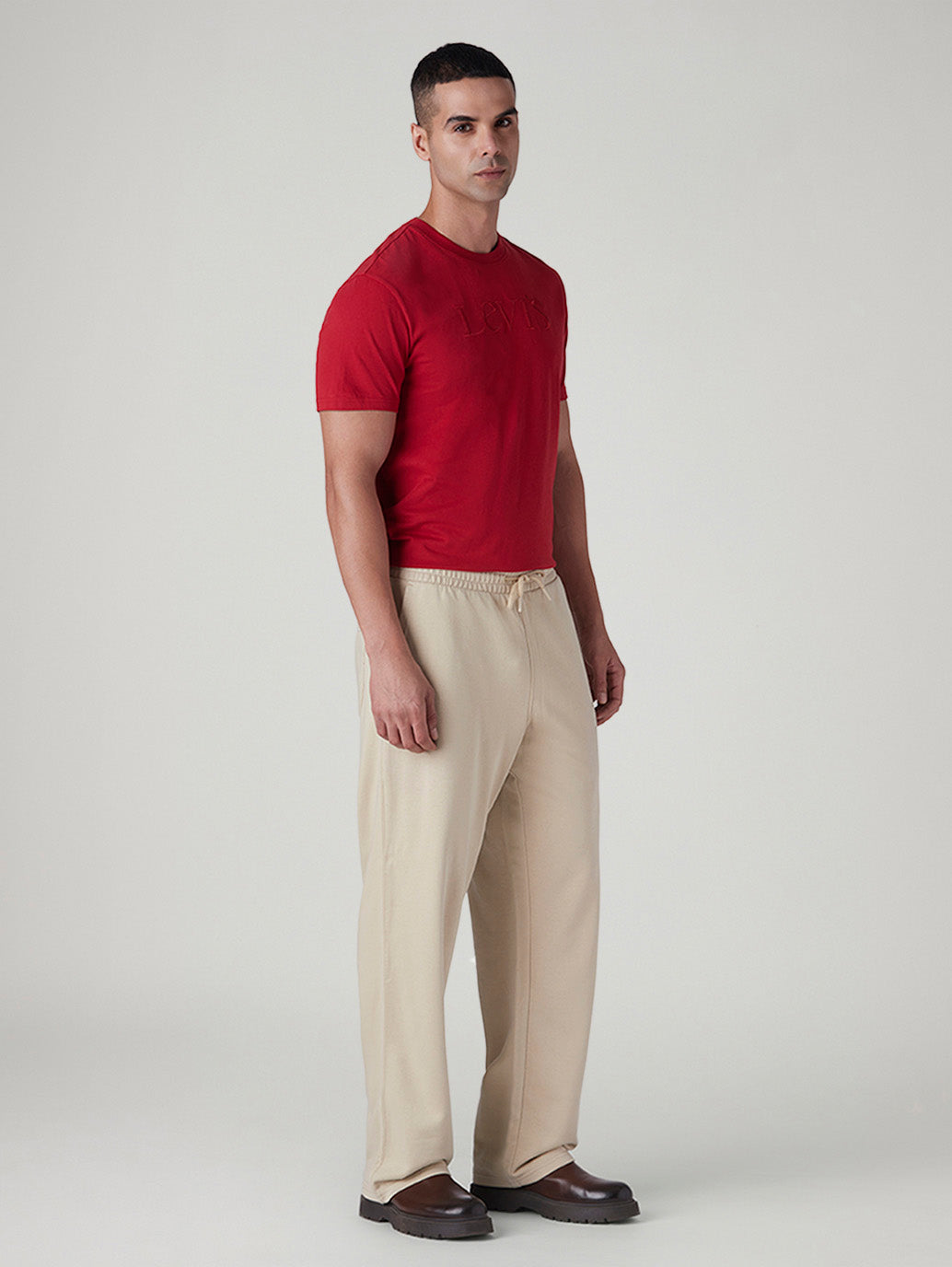 Men's Beige Regular Fit Mid Rise Joggers - Side View