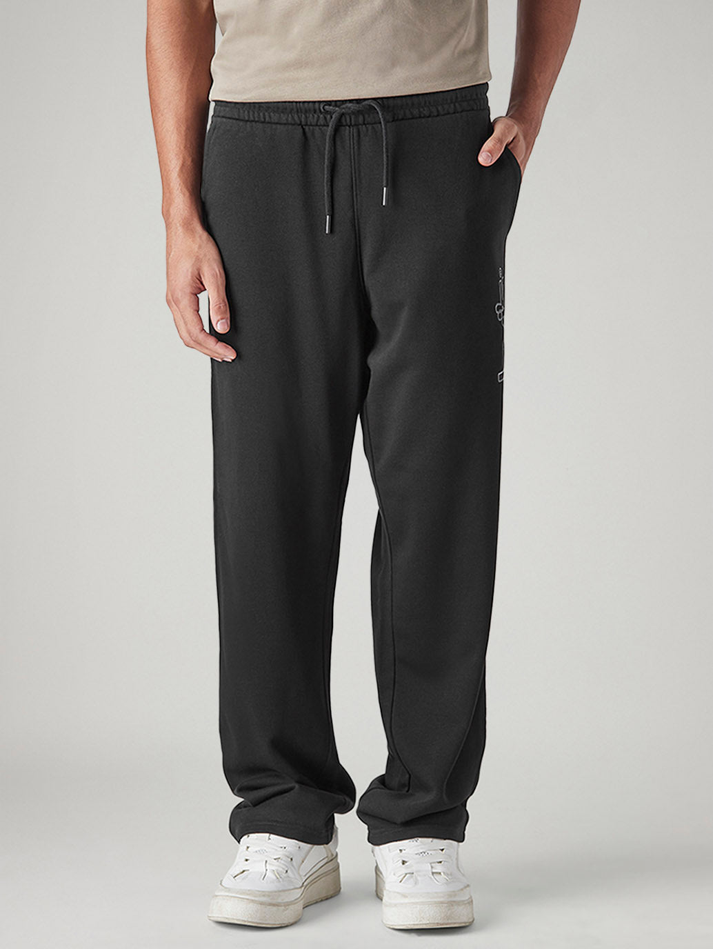 Men's Black Regular Fit Mid Rise Joggers - Front View