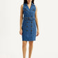 Women's Solid Blue Notched Lapel Dress - Front View