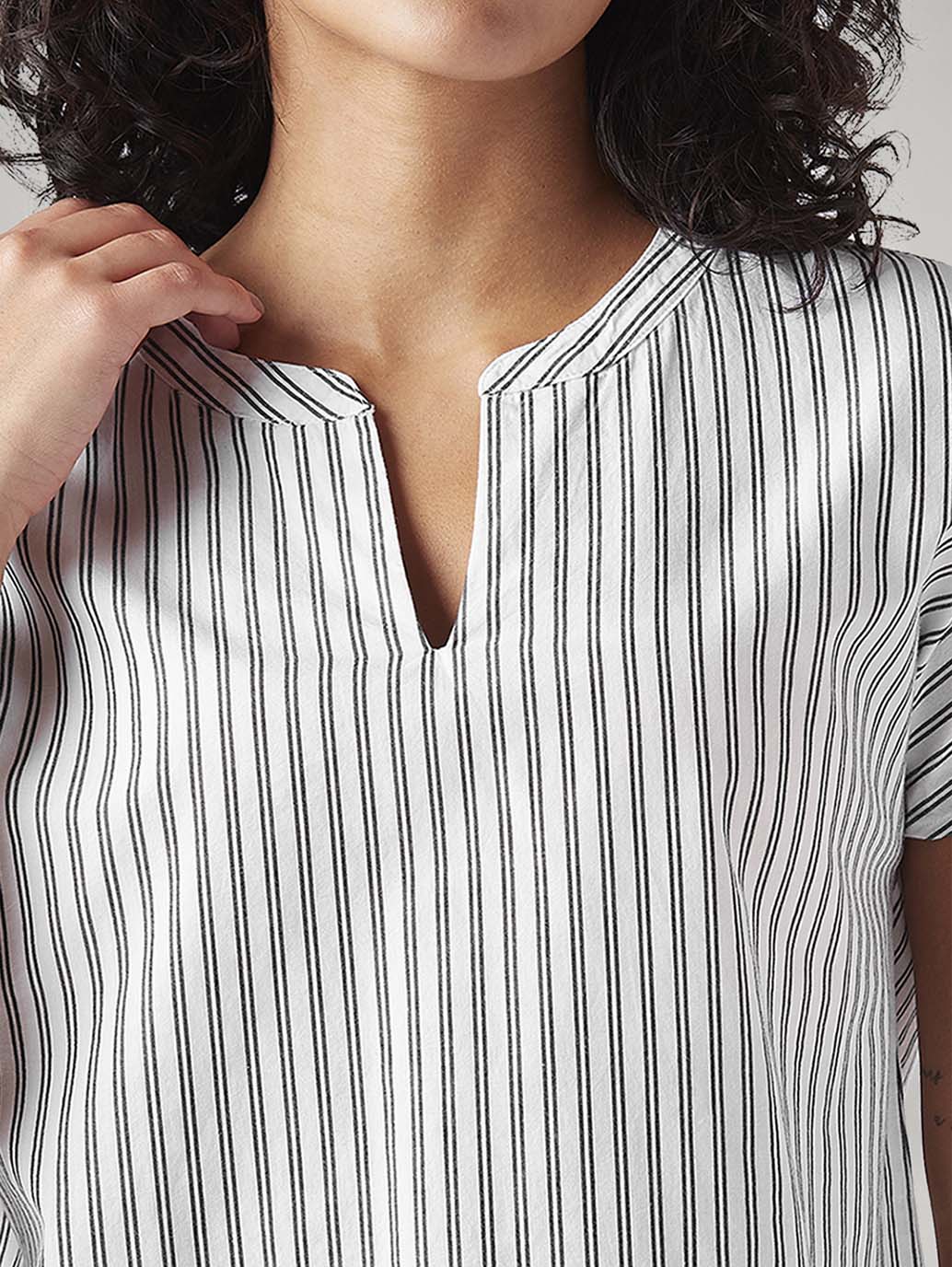 Women's Striped Relaxed Fit Top - Detail View