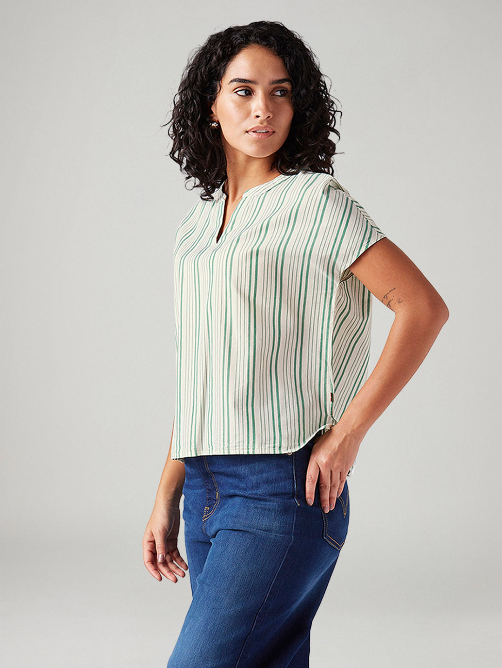 Women's Striped Relaxed Fit Top - Side View