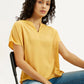 Women's Solid Mustard Split Neck Top - Elevated View