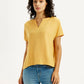 Women's Solid Mustard Split Neck Top - Front View