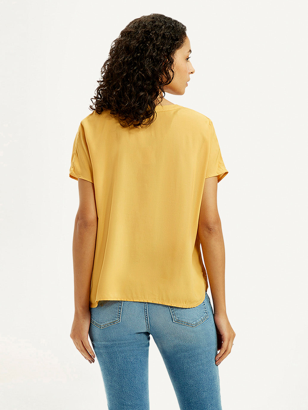 Women's Solid Mustard Split Neck Top - Back View