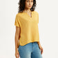 Women's Solid Mustard Split Neck Top - Side View