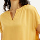 Women's Solid Mustard Split Neck Top - Detail View