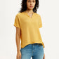 Women's Solid Mustard Split Neck Top - Styleshot View