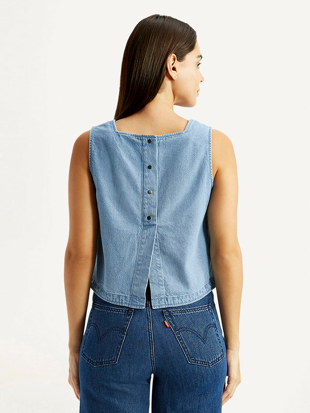 Women's Solid Indigo Square Neck Top - Back View