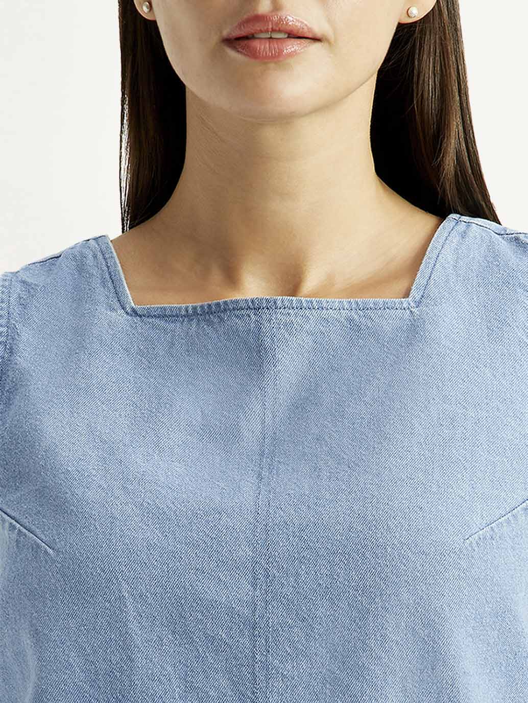 Women's Solid Indigo Square Neck Top - Detail View