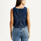 Women's Solid Dark Blue Square Neck Top - Back View