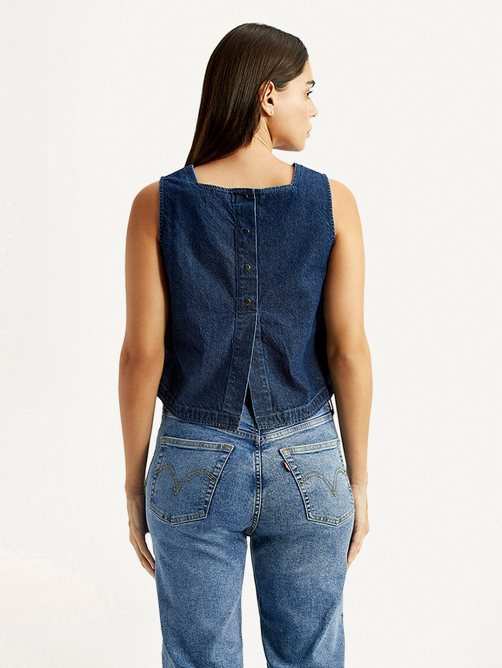 Women's Solid Indigo Square Neck Top - Back View