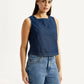Women's Solid Dark Blue Square Neck Top - Side View