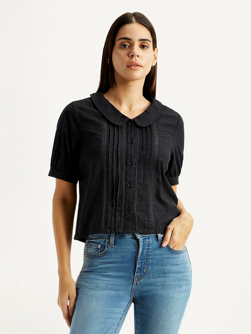 Women's Lace Black Peter Pan Collar Shirt