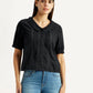 Women's Lace Black Peter Pan Collar Top - Front View