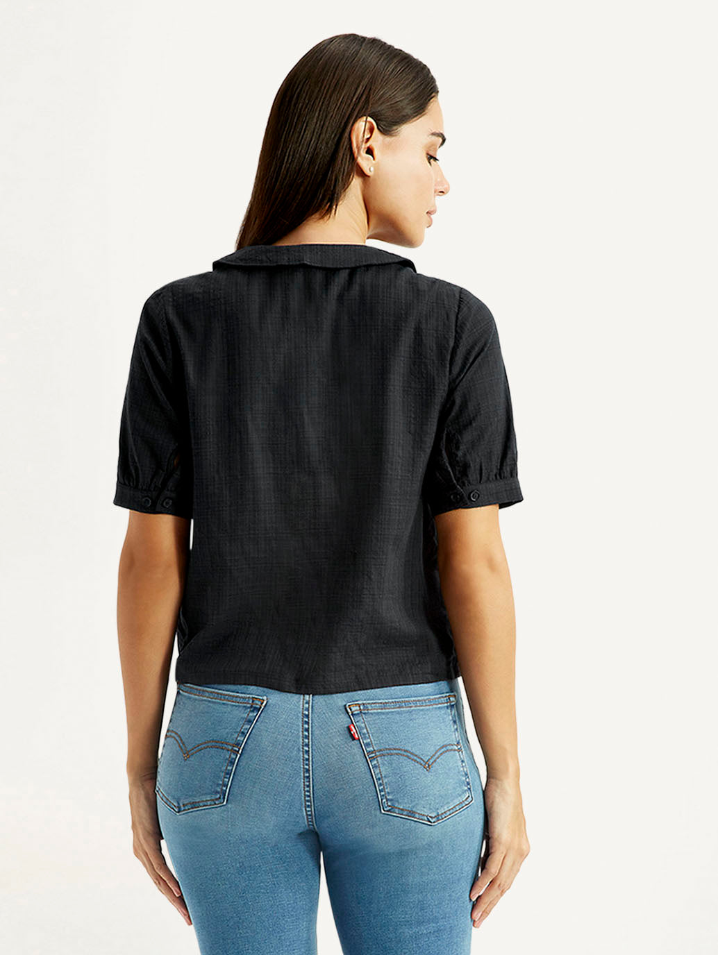 Women's Lace Black Peter Pan Collar Top - Back View