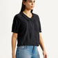 Women's Lace Black Peter Pan Collar Top - Side View